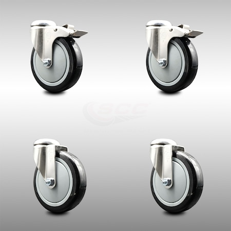 Service Caster 5 Inch 316SS Black Polyurethane Swivel Bolt Hole Caster Set with 2 Lock Brake SCC-SS316BHTTL20S514-PPUB-BLK-2-S-2